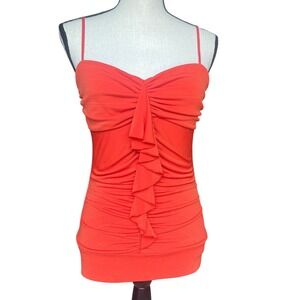 My Michelle Orange Cami Large Tank Top Y2K Ruffle Front Crocheted Lace Back